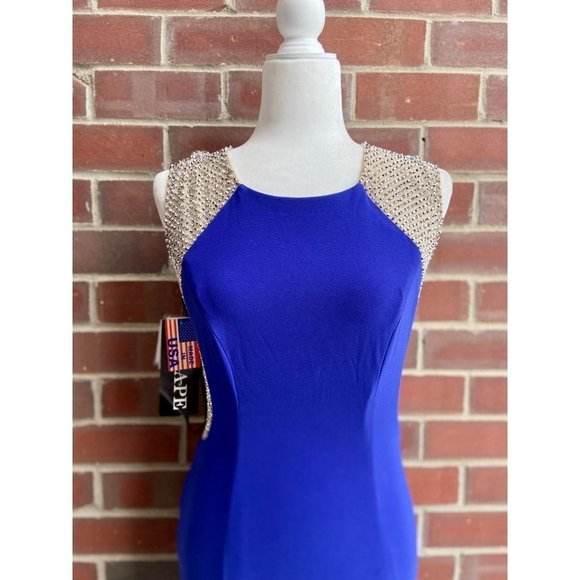 𝅺nwt Xscape Blue Beaded Evening Gown Size 4 - Picture 3 of 9